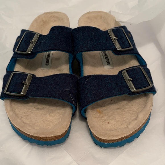 Birkenstock Arizona Two-Strap Sandals in Dark Blue with Teal Trim - Picture 2 of 6